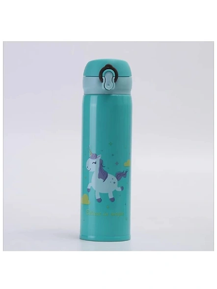 BPA-Free Unicorn Cartoon Printed Stainless Steel Insulated Sipper Water Bottle for Girls /Flask for Kids, School (500 ml, Blue Color - Random Design, Pack of 1) G521-4