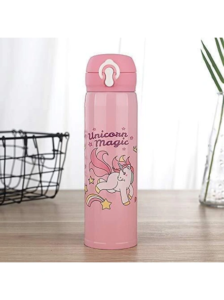 BPA-Free Unicorn Cartoon Printed Stainless Steel Insulated Sipper Water Bottle for Girls /Flask for Kids, School (500 ml, Pink Color - Random Design, Pack of 1) G522-G522
