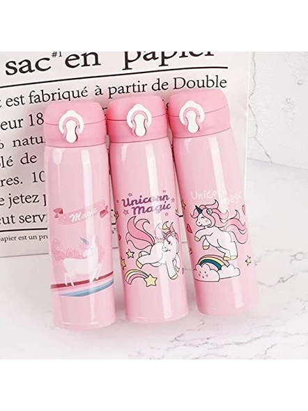 BPA-Free Unicorn Cartoon Printed Stainless Steel Insulated Sipper Water Bottle for Girls /Flask for Kids, School (500 ml, Pink Color - Random Design, Pack of 1) G522-4