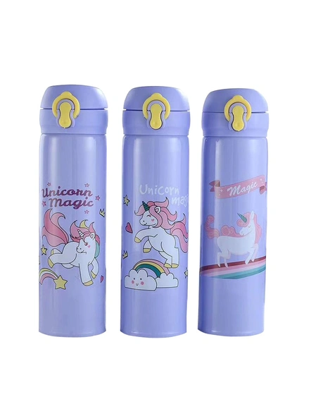 BPA-Free Unicorn Cartoon Printed Stainless Steel Insulated Sipper Water Bottle for Girls /Flask for Kids, School (500 ml, Lavender Color - Random Design, Pack of 1) G524-G524