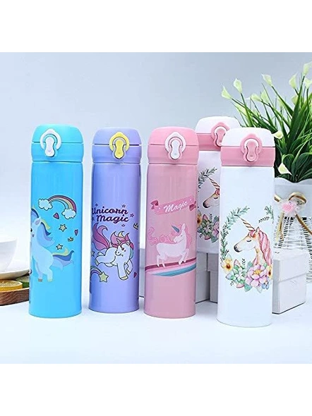 BPA-Free Unicorn Cartoon Printed Stainless Steel Insulated Sipper Water Bottle for Girls /Flask for Kids, School (500 ml, Lavender Color - Random Design, Pack of 1) G524-3