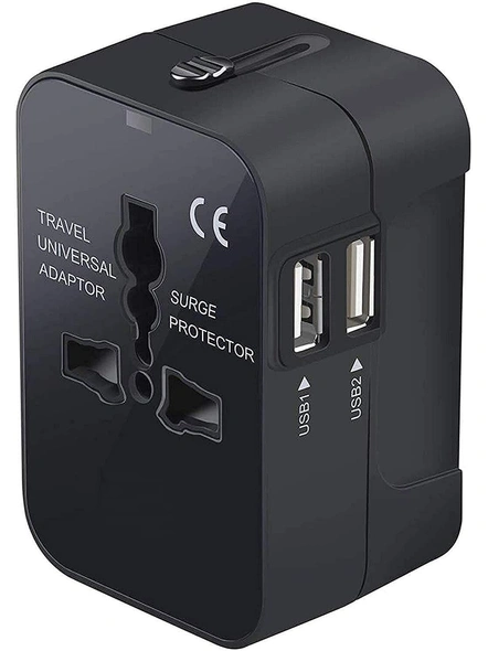 Universal Travel Adapter International All in One Worldwide Travel Adapter Wall Charger with USB port with Multi Type Power Outlet USB 2.1A,100-250 Voltage Travel Charger with USB Ports (Black) G527-G527