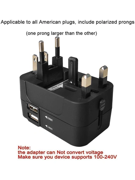 Universal Travel Adapter International All in One Worldwide Travel Adapter Wall Charger with USB port with Multi Type Power Outlet USB 2.1A,100-250 Voltage Travel Charger with USB Ports (Black) G527-4