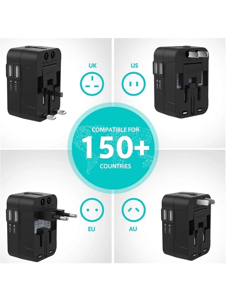Universal Travel Adapter International All in One Worldwide Travel Adapter Wall Charger with USB port with Multi Type Power Outlet USB 2.1A,100-250 Voltage Travel Charger with USB Ports (Black) G527-6