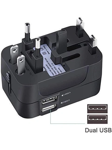 Universal Travel Adapter International All in One Worldwide Travel Adapter Wall Charger with USB port with Multi Type Power Outlet USB 2.1A,100-250 Voltage Travel Charger with USB Ports (Black) G527-7