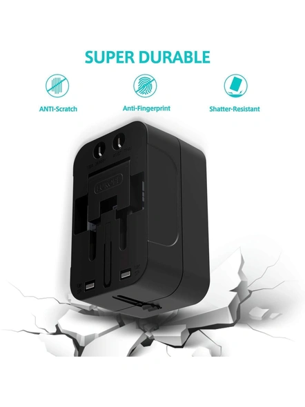 Universal Travel Adapter International All in One Worldwide Travel Adapter Wall Charger with USB port with Multi Type Power Outlet USB 2.1A,100-250 Voltage Travel Charger with USB Ports (Black) G527-8