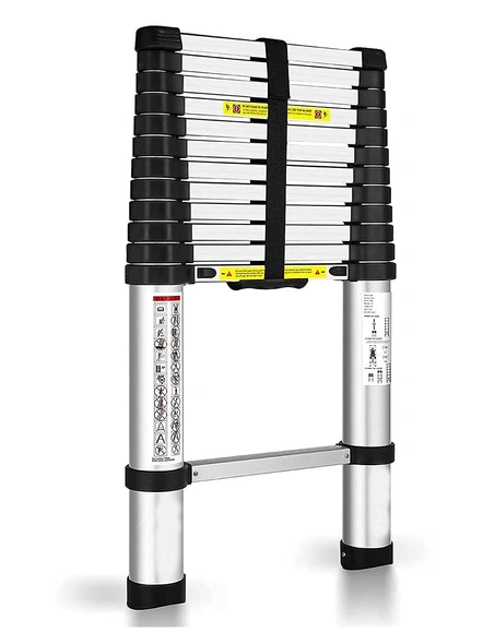 3.8 M Telescopic Aluminum Ladder Extendable Folding Step Ladder, Ultra-Stable Aluminium, Compact Folding Adjustable Portable Aluminium Telescopic Ladder G537-G537