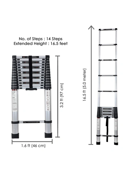 5 M Telescopic Aluminum Ladder Extendable Folding Step Ladder, Ultra-Stable Aluminium, Compact Folding Adjustable Portable Aluminium Telescopic Ladder G538-1