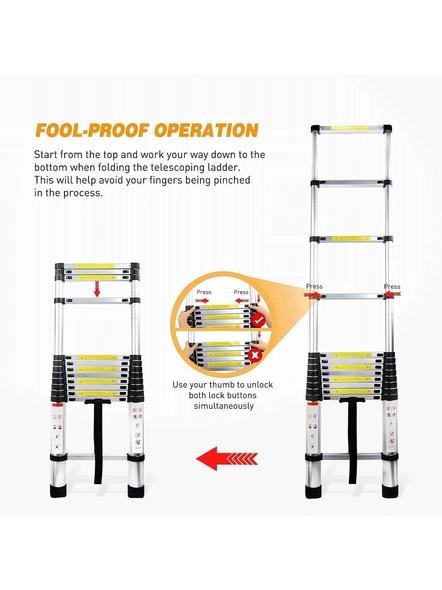 5.4 M Telescopic Aluminum Ladder Extendable Folding Step Ladder, Ultra-Stable Aluminium, Compact Folding Adjustable Portable Aluminium Telescopic Ladder G539-2