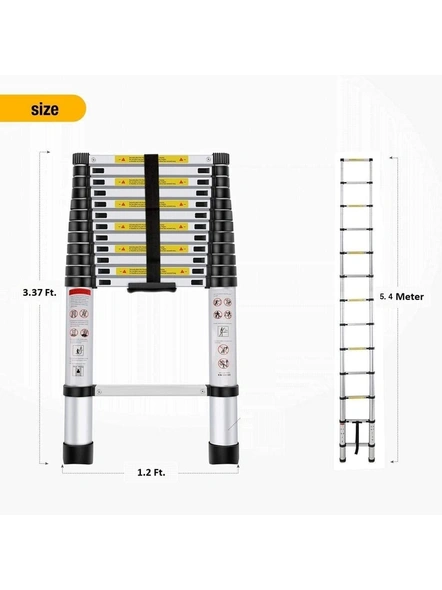 5.4 M Telescopic Aluminum Ladder Extendable Folding Step Ladder, Ultra-Stable Aluminium, Compact Folding Adjustable Portable Aluminium Telescopic Ladder G539-3