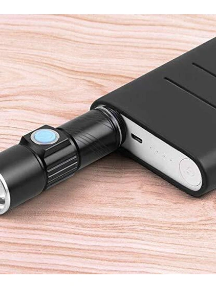 Emergency Light Led Torch Zoomable 3 Mode USB Charging Led Rechargeable Pocket Flash Light Aluminium Black (1 Pcs) G541-3