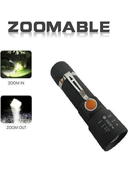 Emergency Light Led Torch Zoomable 3 Mode USB Charging Led Rechargeable Pocket Flash Light Aluminium Black (1 Pcs) G541-4