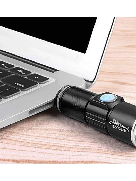 Emergency Light Led Torch Zoomable 3 Mode USB Charging Led Rechargeable Pocket Flash Light Aluminium Black (1 Pcs) G541-5