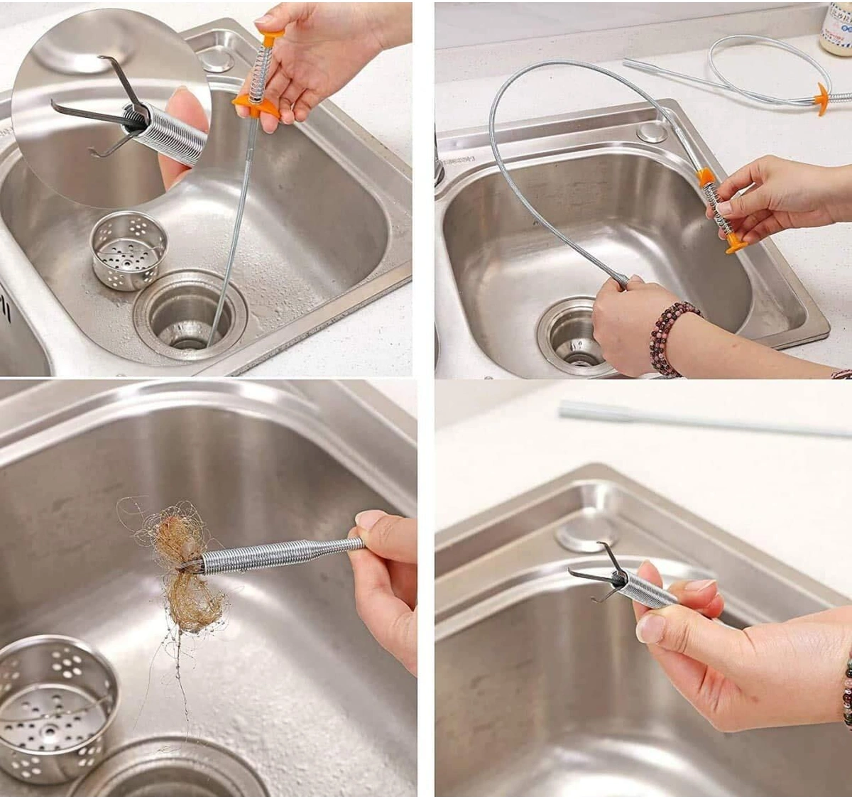 Sink Hair Cleaning Dredge Hook Tool Toilet Drain Cleaner Clogging Remover  Sewer Pipe Drain Cleaning Tools Kitchen Hair Remover