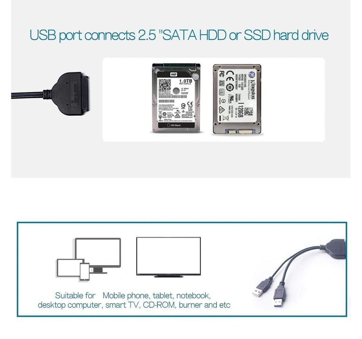 USB 3.0 To 2.5 SATA III Hard Drive Adapter Cable-SATA To USB3.0