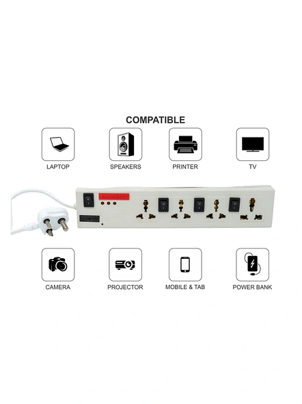 Surge Protector Spike Board with 1.5 m Cord Extension Boards with 4 Sockets Spike Buster for Home, Offices G580-3