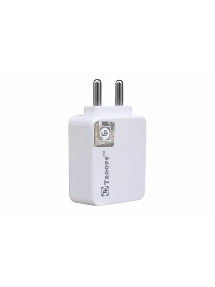 TP TROOPS Supercharge 3.4 A /17 Watts Multi Protect Features 2 USB Universal Wall Charger with 1.2 m- 2.4A Micro USB Cable for Indian Plugs (White) G588-G588