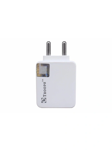 TP TROOPS Supercharge 3.4 A /17 Watts Multi Protect Features 2 USB Universal Wall Charger with 1.2 m- 2.4A Micro USB Cable for Indian Plugs (White) G588-2