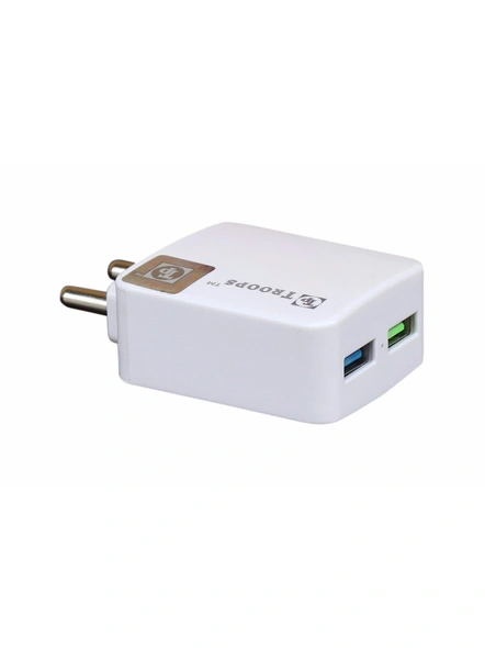 TP TROOPS Supercharge 3.4 A /17 Watts Multi Protect Features 2 USB Universal Wall Charger with 1.2 m- 2.4A Micro USB Cable for Indian Plugs (White) G588-5