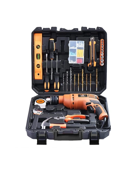 Professional Tool Kit with 13mm (550Watt) Heavy duty Impact Drill Machine, (Orange, 98 pcs set) G619-G619