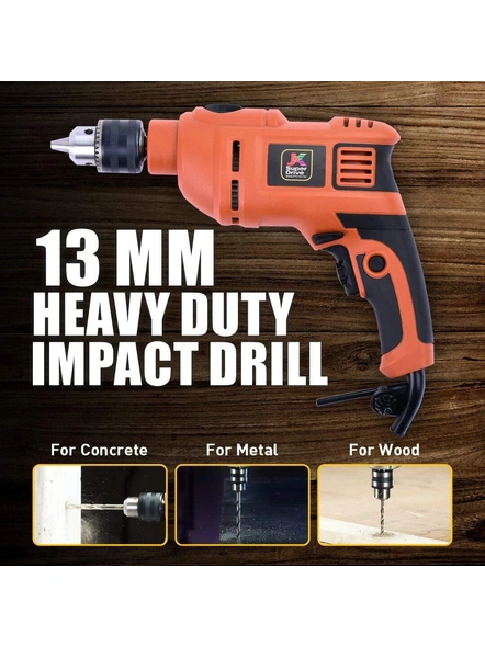 Professional Tool Kit with 13mm (550Watt) Heavy duty Impact Drill Machine, (Orange, 98 pcs set) G619-7