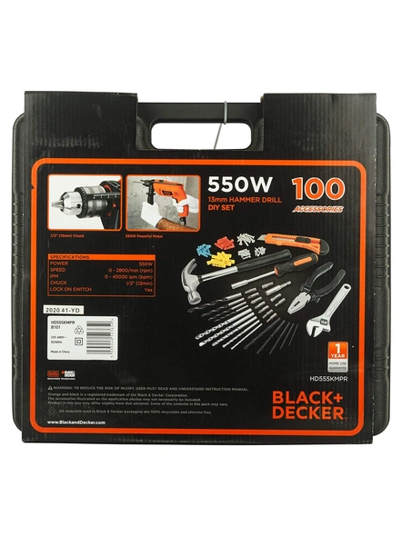 13mm 550Watt Hammer Drill and Hand Tools Kit for Home,DIY and Professional use -100 pc G620-3