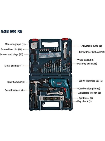 Bosch GSB 500W 500 RE Corded-Electric Drill Tool Set (Blue), 10 mm G623-3