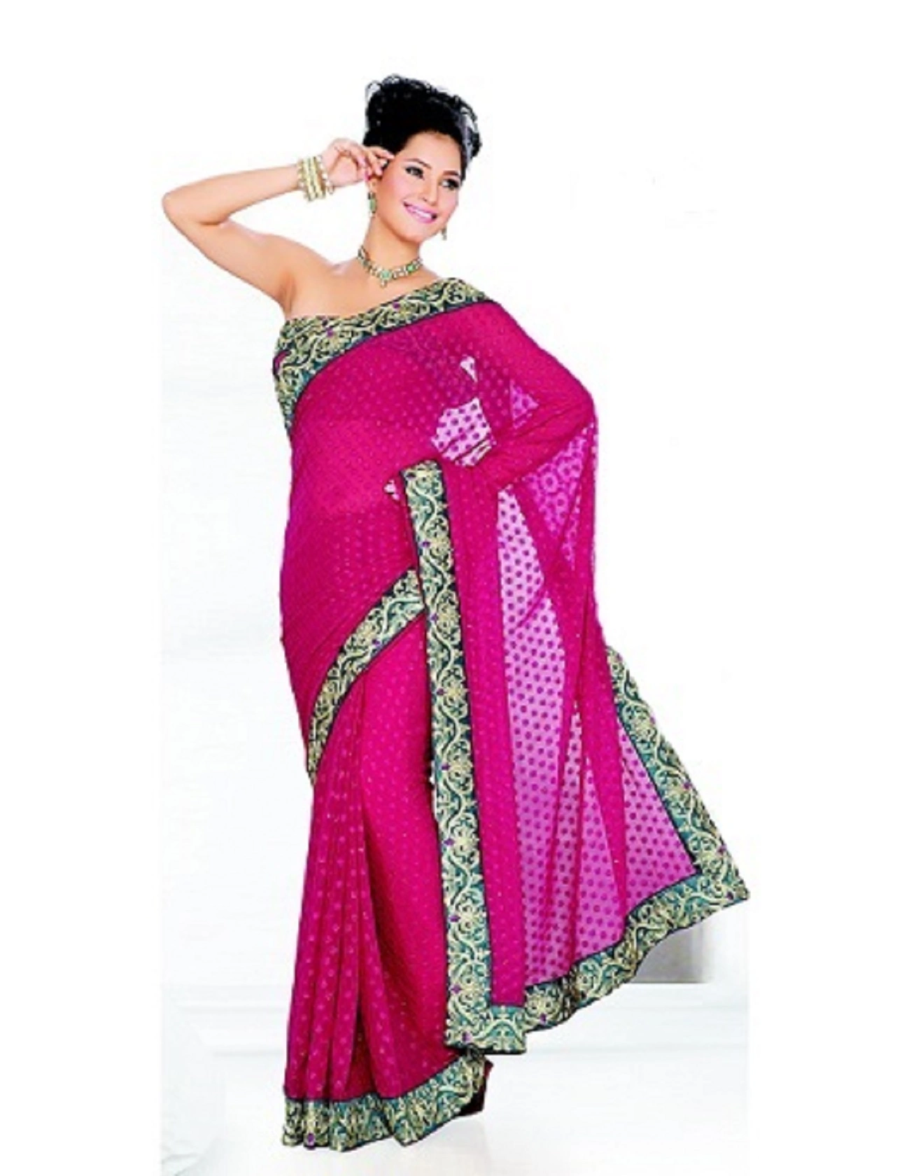 Magenta Jacquard Georgette Embroidered Sarees-5