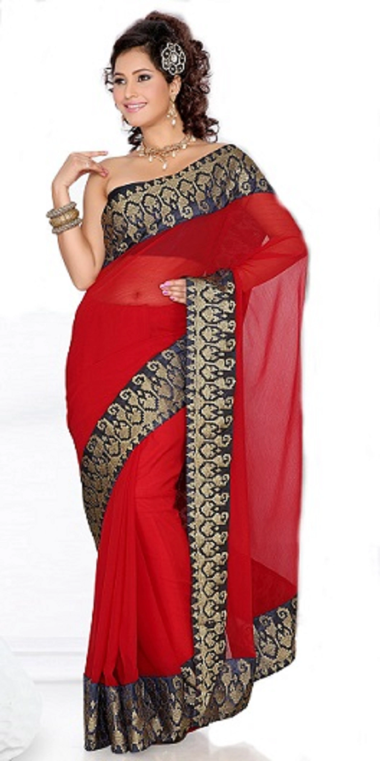 Chiffon Embroidered Patch Saree In Maroon-8