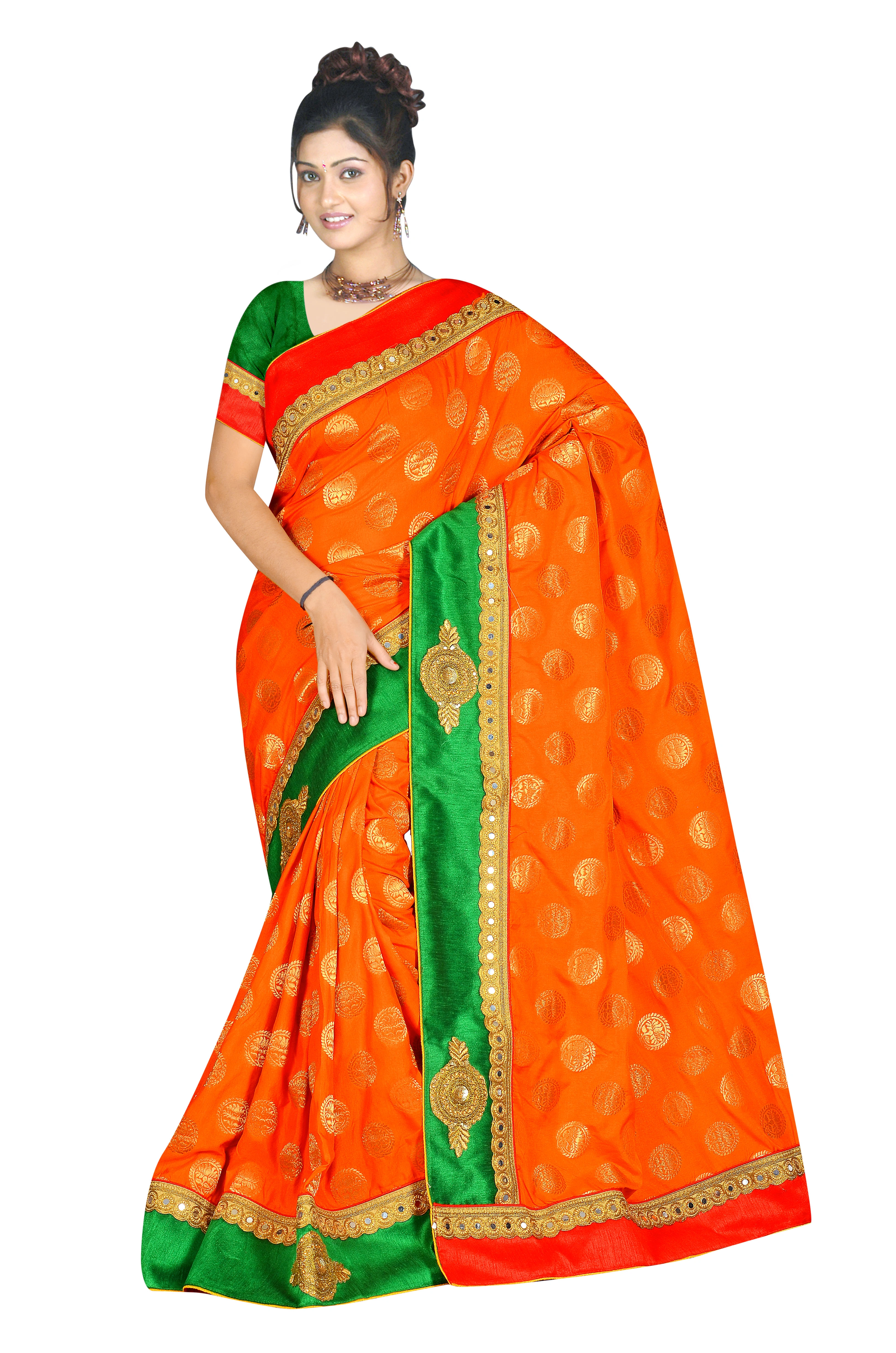 Silk Jacquard Zari Woven Saree In Orange-828