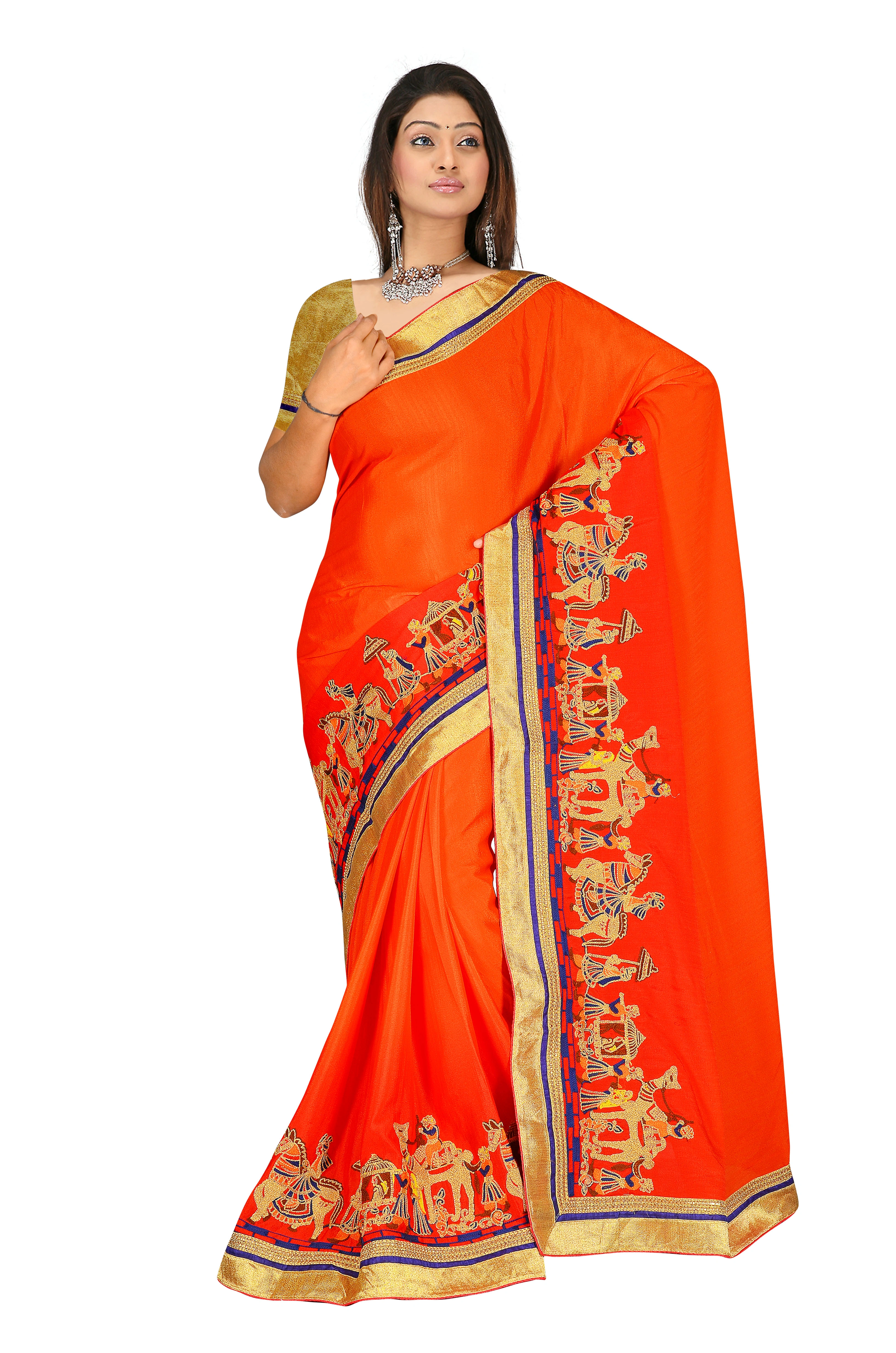 Crepe Shaded Embroidered Saree In Red-850A