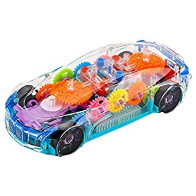 Gear Display Transparent Car Toy for Kids - 360 Degree Rotating Concept Racing Vehicle with 3D Flashing LED Lights and Music (Color as per Stock) (Transparent Car) - G912