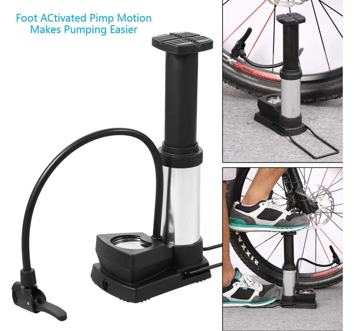 Buy Aluminum Alloy Portable Floor Foot Activated Bicycle Air Pump