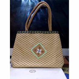jute bag with crochet cover, designed tape