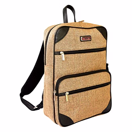 merchentus india -eco-friendly jute backpack with multiple zipper pockets and genuine leather trim