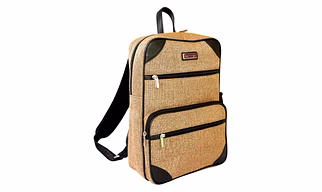 MERCHENTUS INDIA -Eco-Friendly Jute Backpack with Multiple Zipper Pockets and Genuine  Leather Trim