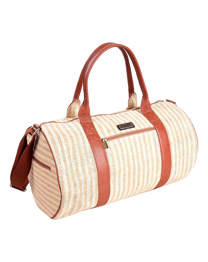 Merchentus India EcoChic Beige JuteLeather Duffle Bag-EJLD-2024-BG-001
