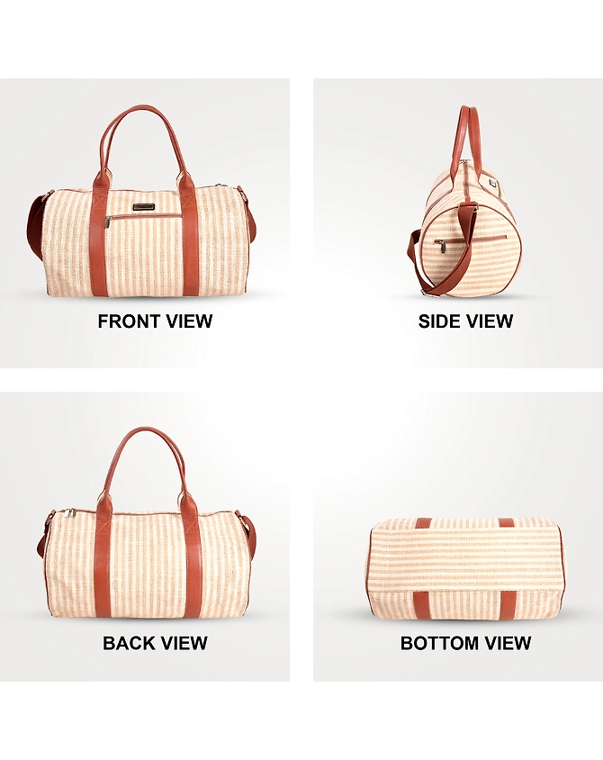 Merchentus India EcoChic Beige JuteLeather Duffle Bag-3