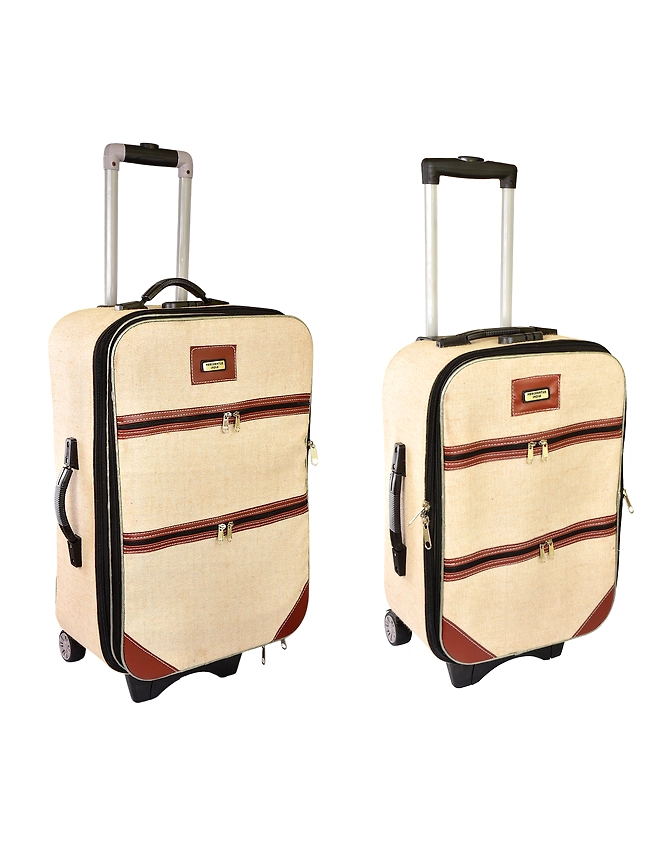 Oxford Jute Trolley Bags by Merchentus India - Combo Set of 24&quot; &amp; 20&quot; - Eco-Friendly Travel Luggage with Zipper Pockets-MER-JT-01