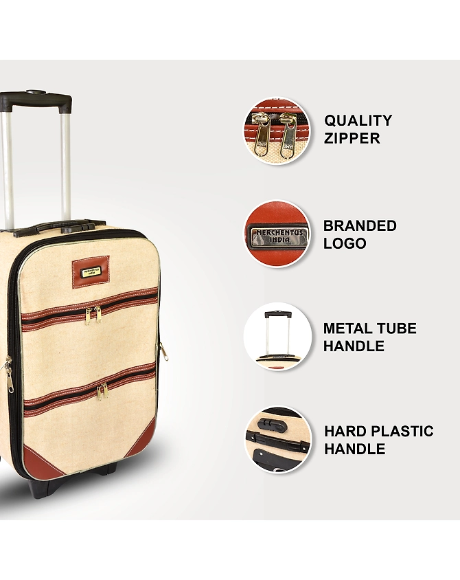 Oxford Jute Trolley Bags by Merchentus India - Combo Set of 24&quot; &amp; 20&quot; - Eco-Friendly Travel Luggage with Zipper Pockets-5