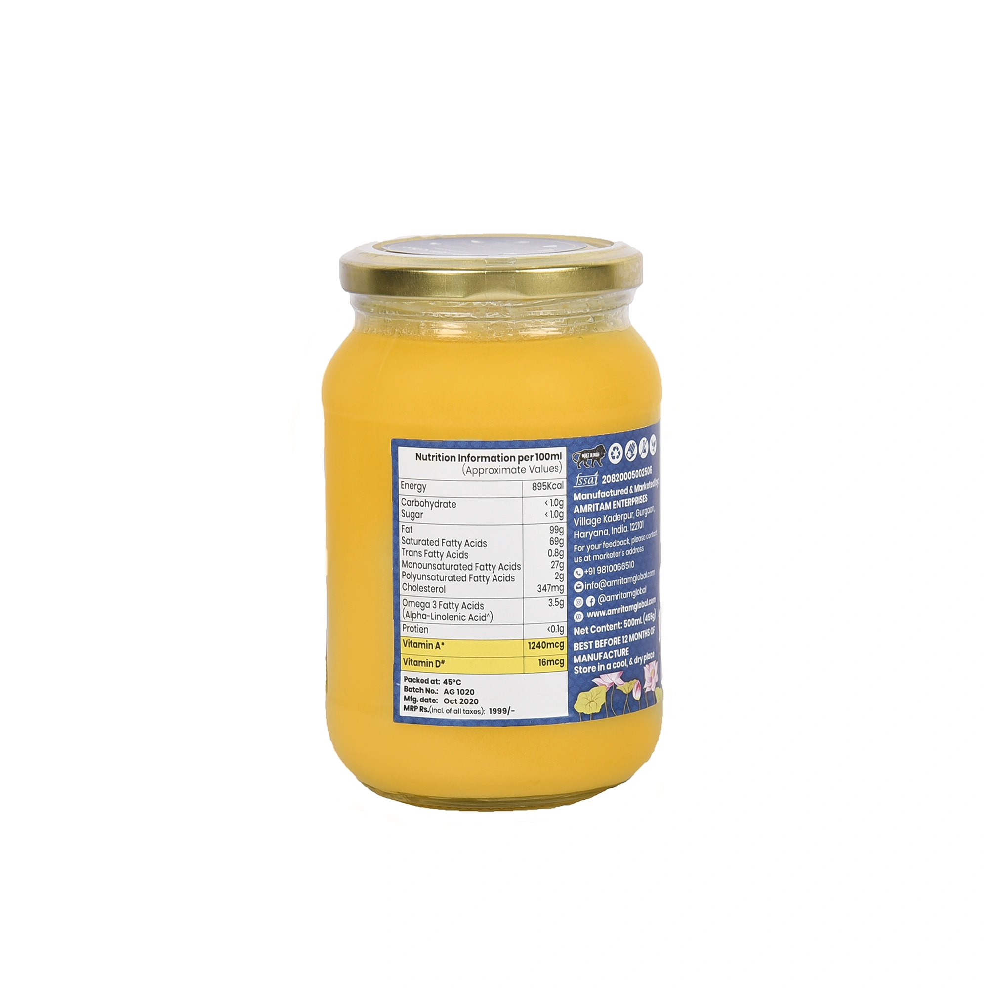 Amritam A2 Ghee 500ml - Pure Ayurvedic Desi Ghee from A2 Milk - 100% Organic-Pink-5