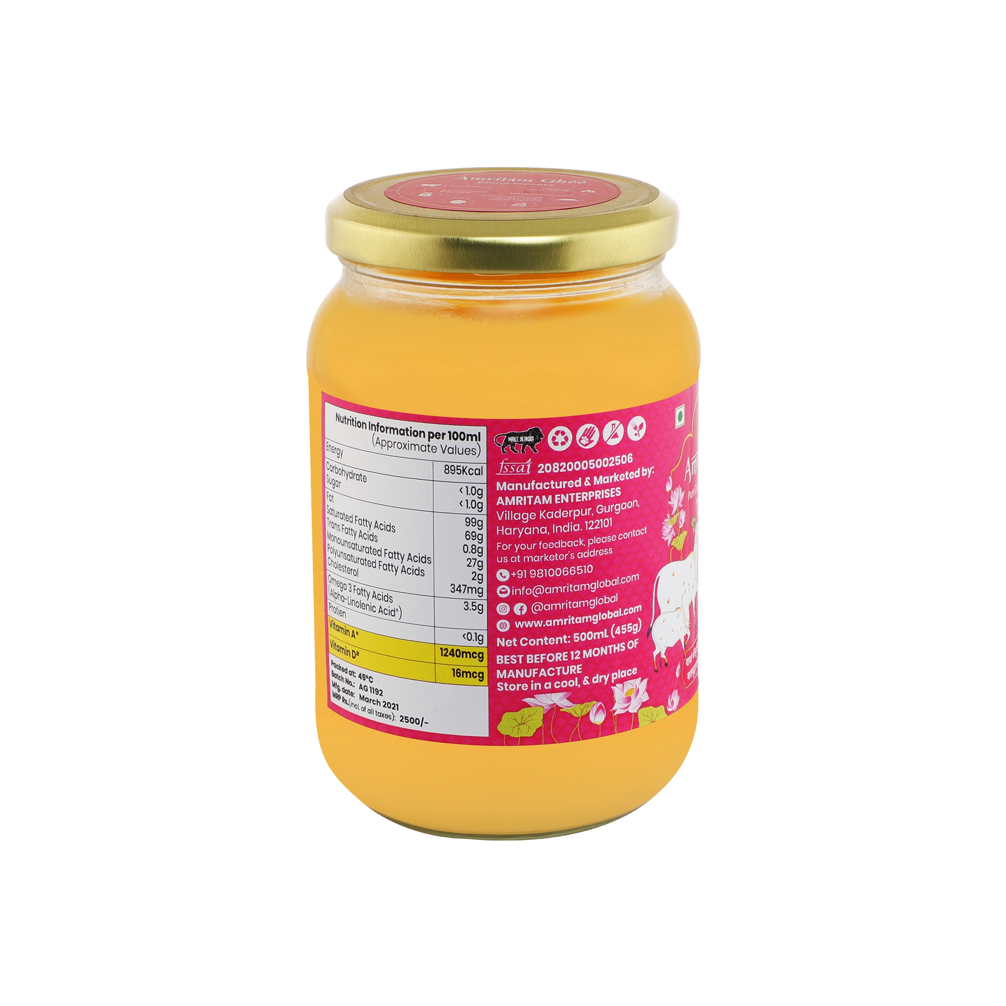 Amritam A2 Gir Cows Ghee - Pure &amp; Premium 500 ml Jar-2