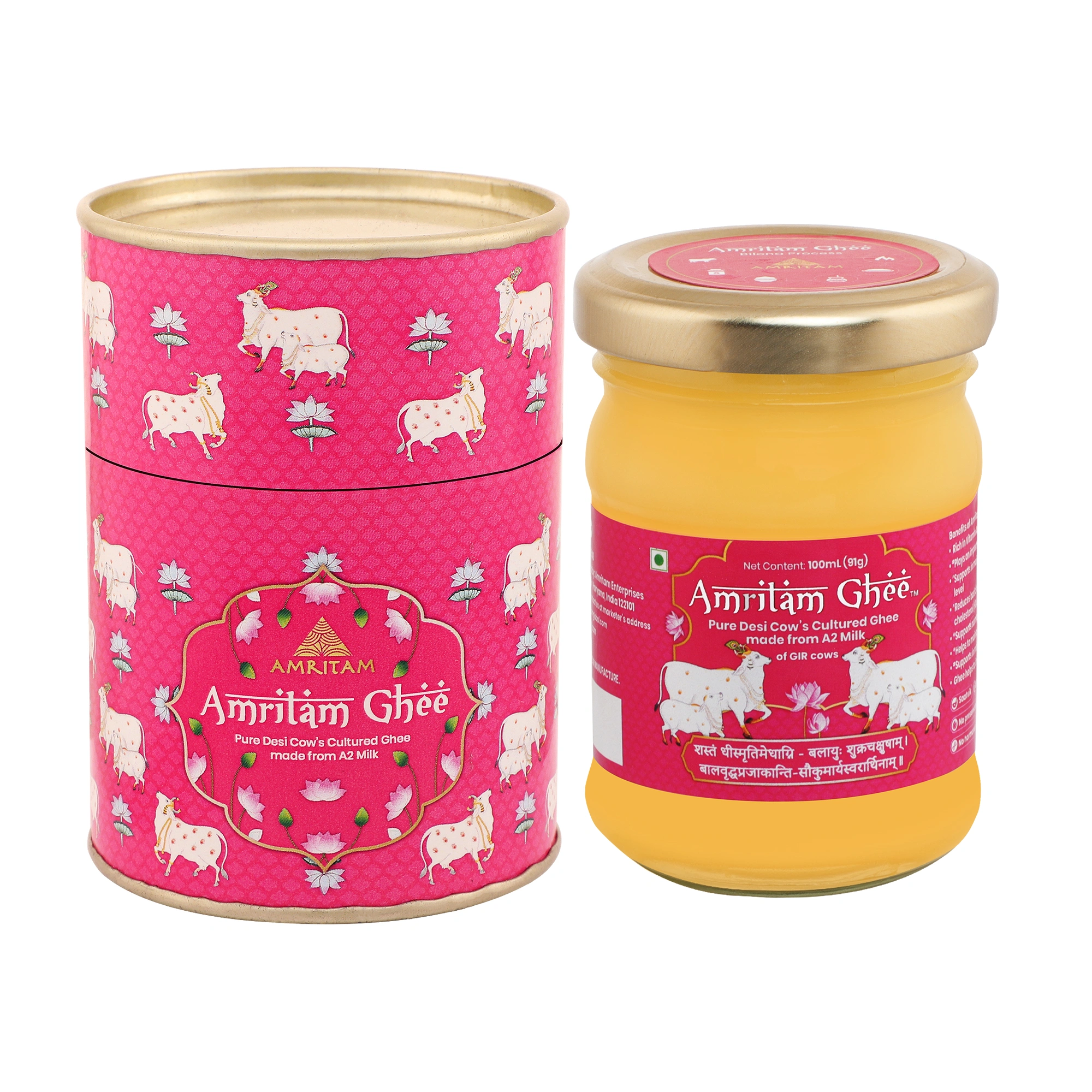 Amritam A2 Gir Cow Ghee 100ml Travel Edition Glass Jars-Blue-4