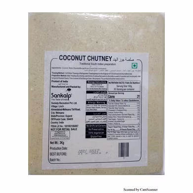 SANKALP-COCONUT CHUTNEY WHITE 3KG-S18IC10S32COC001