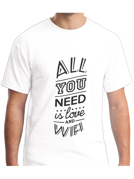 All You Need Is Love And Wify Printed Round Neck Tshirt For Men-RNECK0006-White-S