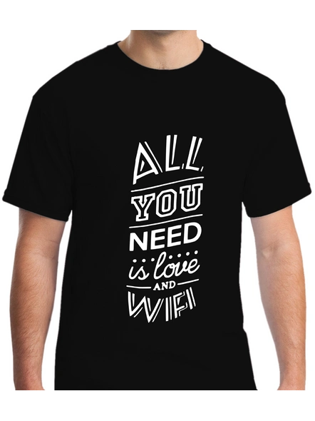 All You Need Is Love And Wify Printed Round Neck Tshirt For Men-RNECK0006-Black-S