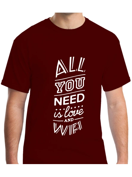 All You Need Is Love And Wify Printed Round Neck Tshirt For Men-RNECK0006-Brown-S