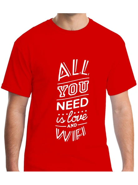 All You Need Is Love And Wify Printed Round Neck Tshirt For Men-RNECK0006-Red-S