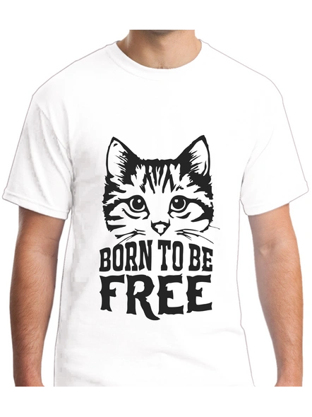 Born To Be Free Printed Round Neck Tshirt for Men-RNECK0007-White-S