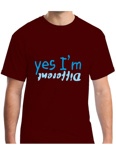 Yes I am Different Printed Round Neck Tshirt For Men-RNECK0018-Brown-S